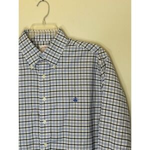 Brooks Brothers 346 Dress Shirt Mens L No Iron All Cotton Blue Plaid